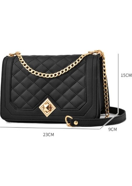 Pu Yumuşak Deri Rhombus Zinciri Küçük Kare Çanta, Retro Modaya Modaya Dönüştür Bag, Tek Omuzlu Messenger Çantası (Yurt Dışından)