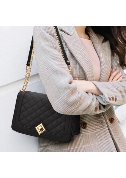 Pu Yumuşak Deri Rhombus Zinciri Küçük Kare Çanta, Retro Modaya Modaya Dönüştür Bag, Tek Omuzlu Messenger Çantası (Yurt Dışından)