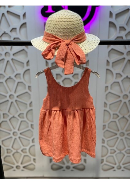 Baskılı Fiyonklu Elbise Hasır Şapka Takım Kız Çocuk fiyatları