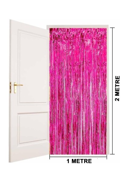 Ekstra Metalize Parlak Saçaklı Arka Fon Perde Fuşya modelleri