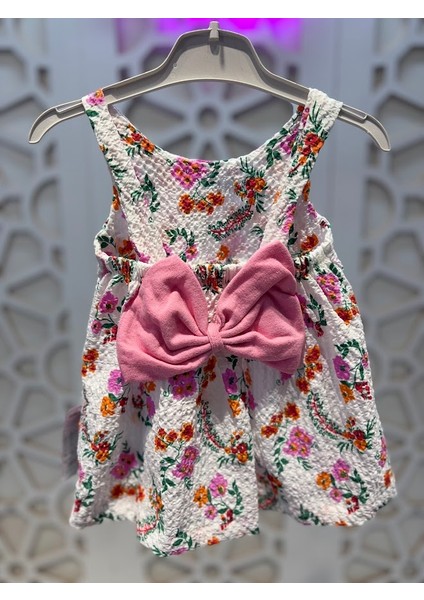 Baskılı Fiyonklu Elbise Hasır Şapka Takım Kız Çocuk modelleri