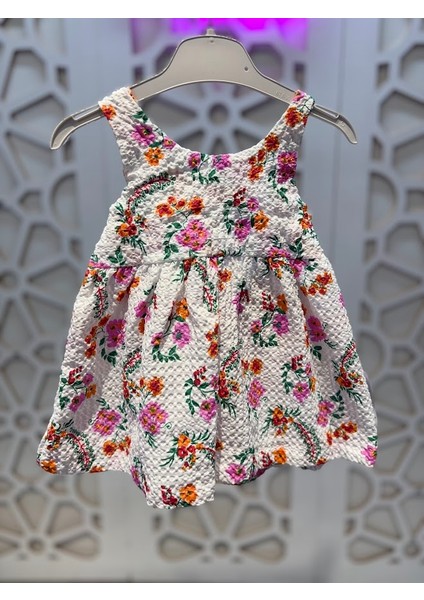 Baskılı Fiyonklu Elbise Hasır Şapka Takım Kız Çocuk fırsatları