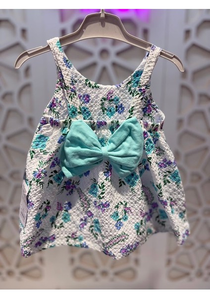 Baskılı Fiyonklu Elbise Hasır Şapka Takım Kız Çocuk modelleri