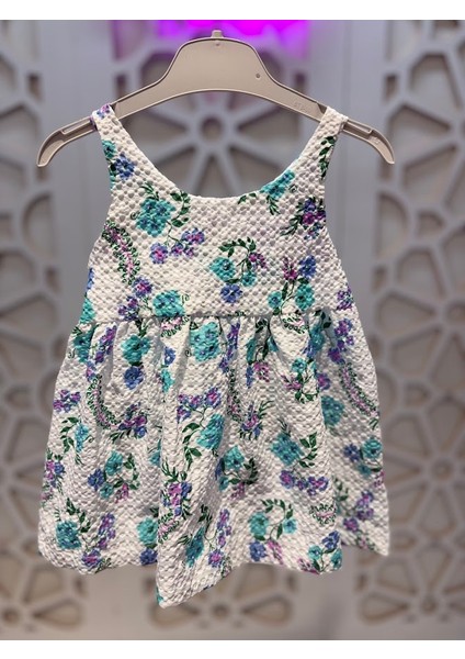 Baskılı Fiyonklu Elbise Hasır Şapka Takım Kız Çocuk fırsatları