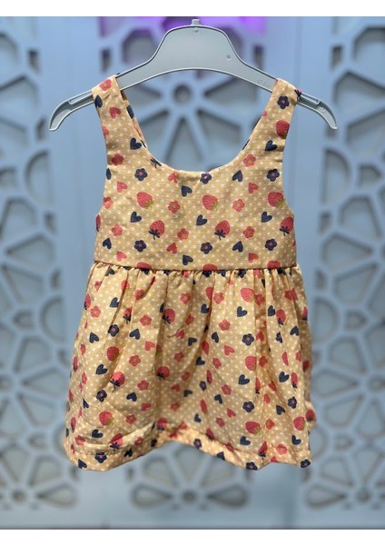 Baskılı Fiyonklu Elbise Hasır Şapka Takım Kız Çocuk fırsatları