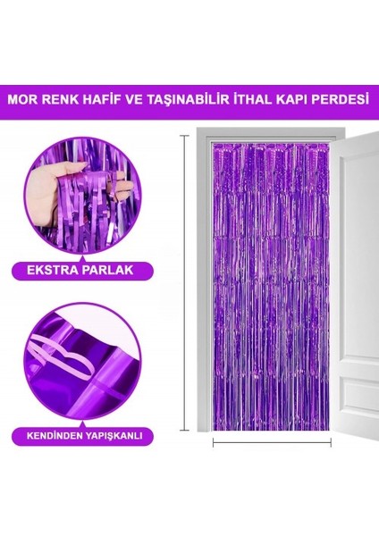 Mor Ekstra Metalize Saçaklı Arka Fon Perde