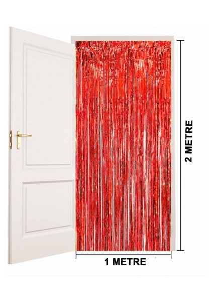 Kırmızı Metalize Parlak Saçaklı Perde modelleri