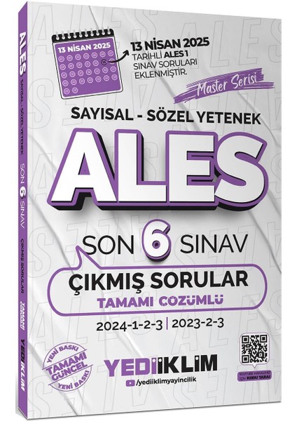 Yediiklim Ales Master Serisi Sayısal Sözel Yetenek Tamamı Çözümlü Son 6 Sınav Çıkmış Sorular