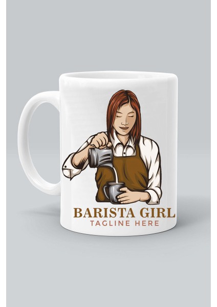 Taglıne Here Barısta Gırl Tasarım Baskılı Beyaz Klasik Kupa Bardak
