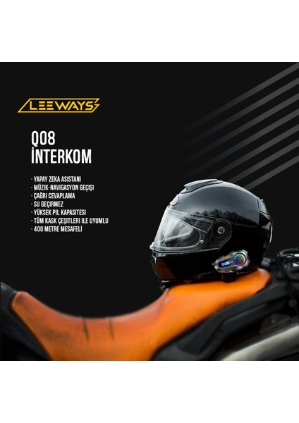 Q08 5.3 Uyumlu Motosiklet Kask Kulaklık Intercom Işıklı Motorsiklet Interkom