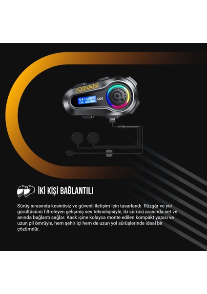 Q08 5.3 Uyumlu Motosiklet Kask Kulaklık Intercom Işıklı Motorsiklet Interkom
