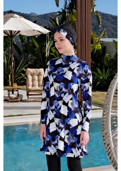 Hızlı Kuruyan Taytlı Likralı Desenli Tesettür Mayo 2520