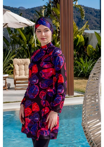 Hızlı Kuruyan Taytlı Likralı Desenli Tesettür Mayo 2518