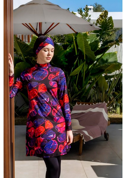 Hızlı Kuruyan Taytlı Likralı Desenli Tesettür Mayo 2518 modelleri