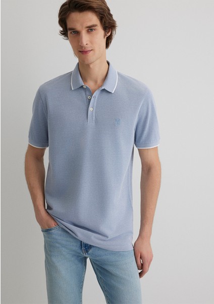 Erkek Şerit Detaylı Mavi Polo Tişört 065900-30715