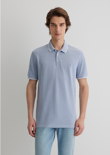 Erkek Şerit Detaylı Mavi Polo Tişört 065900-30715