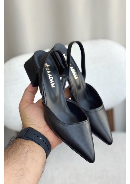 Kadın Monaco Kısa Topuklu Ayakkabı - Siyah-Deri