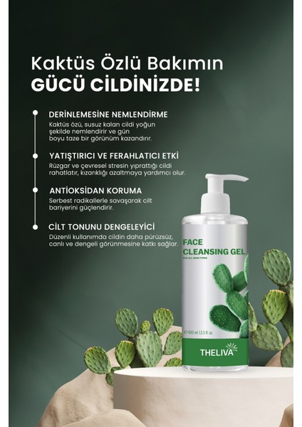 Kaktüs Özlü Yüz Temizleme Jeli Siyah Nokta ve Karşıtı Cilt Bakımı Arındırıcı 400 ml