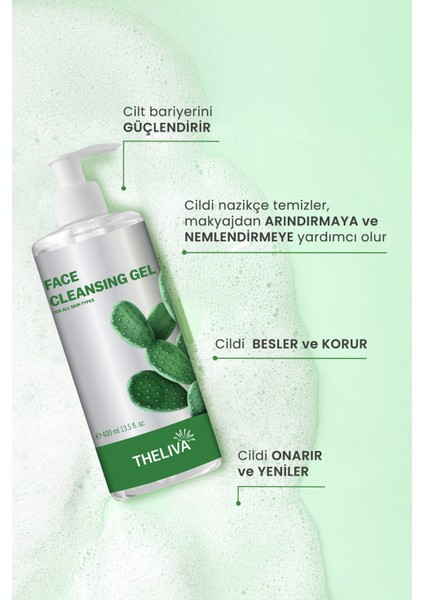 Kaktüs Özlü Yüz Temizleme Jeli Siyah Nokta ve Karşıtı Cilt Bakımı Arındırıcı 400 ml