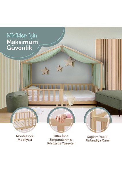 KCB350 Çatılı Yer Yatağına Dönüştürülebilir Montessori Yatak 90 x 190 cm (90 x 200 cm 'YE Genişletilebilir) modelleri