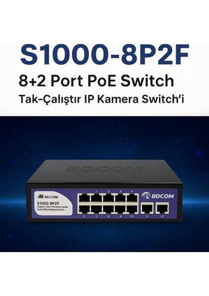 8 Port Yönetilemez Poe Switch S1000-8P2F