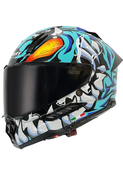 Sw 868 Cannibal Black Blue Full Face Güneş Vizörlü Motosiklet Kaskı - M