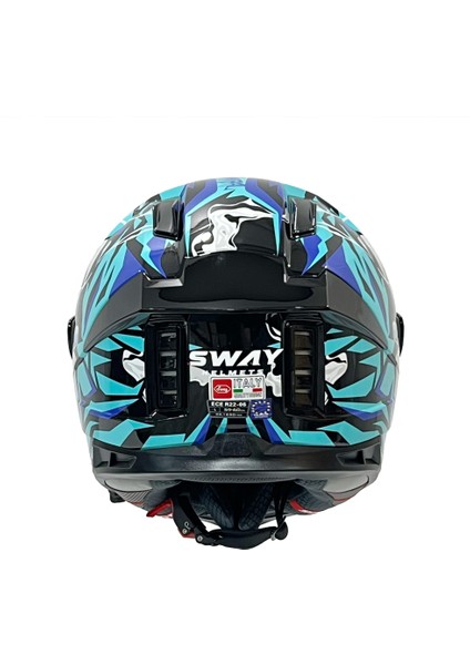 Sw 868 Cannibal Black Blue Full Face Güneş Vizörlü Motosiklet Kaskı - M