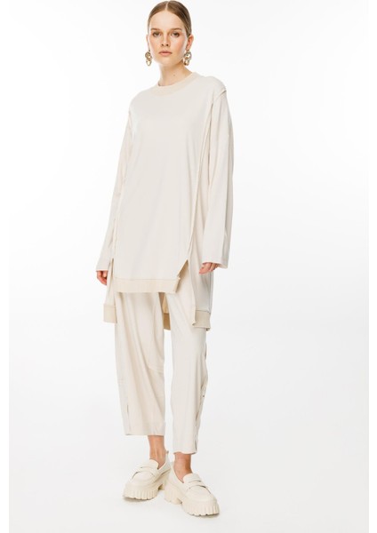 4554 Ghisa Ribana Detaylı Tunik Pantolon Takım