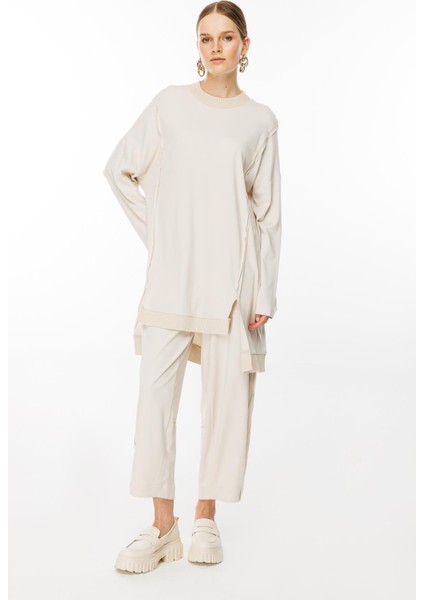4554 Ghisa Ribana Detaylı Tunik Pantolon Takım