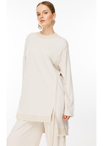 4554 Ghisa Ribana Detaylı Tunik Pantolon Takım