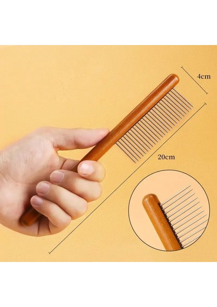Kedi Tarak Paslanmaz Çelik Evcil Hayvan Tüy Giderici Ahşap Saplı Kedi Tüy Tarama Masaj Köpek Fırçası Temizleme Aracı Evcil Hayvan Malzemeleri Renk: Uzun Diş (Yurt Dışından)
