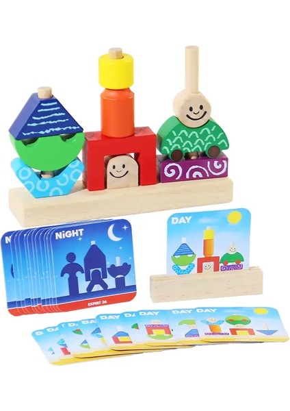 Ahşap Bloklar Istiflenmiş Şekil Eşleştirme Oyunu Montessori Mantıksal Düşünme Eğitimi Yaratıcı Gün/gece Temalı Bulmaca Oyunları Çocuk Oyuncak Çarşamba: A (Yurt Dışından)