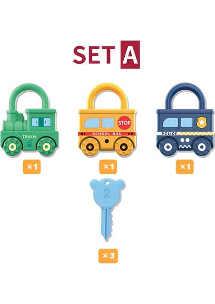3pcs Erken Öğrenme Kilidi Kilitleri Anahtarlı Araba Tren Oyuncak, Çocuklar Montessori Matematik Motor Beceri Eğitim Oyuncakları, Doğum Günü Hediyesi Hediyesi: A Set (Yurt Dışından)