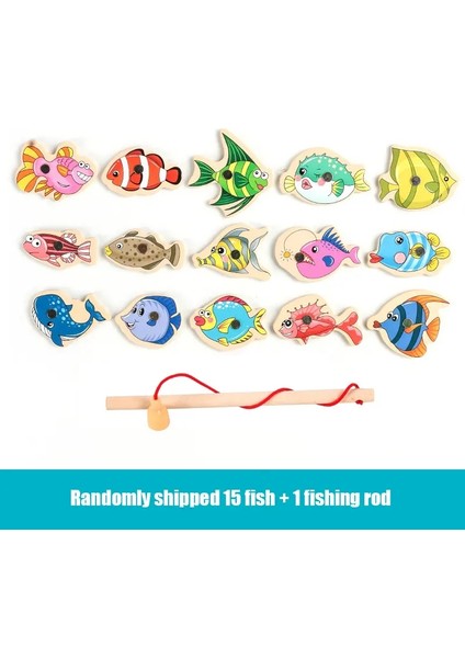 Montessori Ahşap Manyetik Balıkçılık Oyuncakları Bebek Karikatürü Marine Yaşam Biliş Balık Oyunları Eğitimi Ebeveyn-Çocuk Interactivecolor: 15 Pcs (Yurt Dışından)
