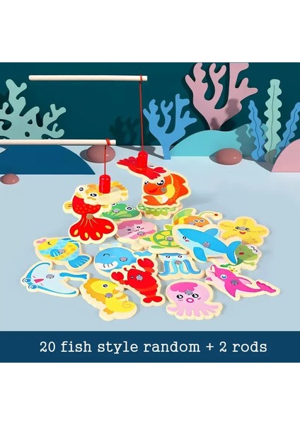 Ahşap Manyetik Balıkçılık Oyuncakları Ebeveyn-Çocuk Etkileşimli Montessori Biliş Numarası Deniz Yaşam Karikatür Erken Eğitim Kid Hediyesi: 20 Pcs (Yurt Dışından)