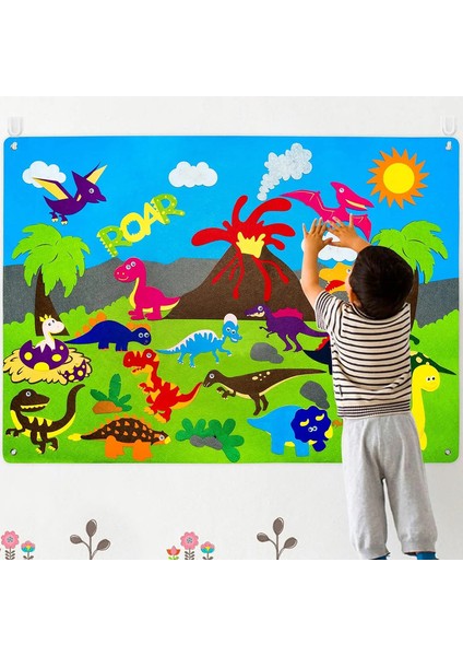 Zoom Animal Felt Story Board Montessori Erken Öğrenme Oyuncak Temalı Hikaye Anlatma Flanel Oyuncaklar Etkileşimli Oyun Duvar Asma Hediyeler Renk: Dinozor (Yurt Dışından)
