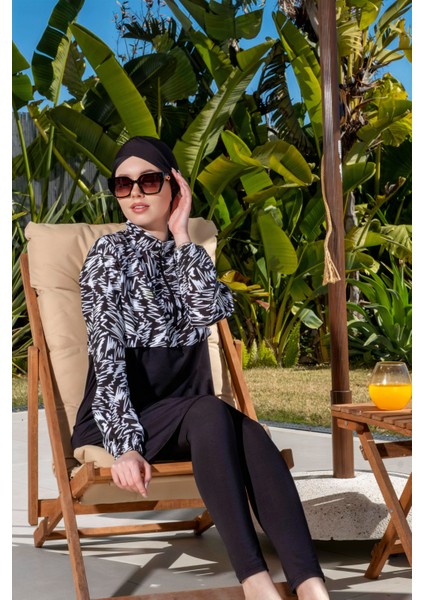 Tam Kapalı Crop Model Çizgi Desenli Tesettür Mayo - 2524 fırsatları