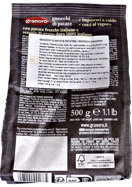 Gnocchi 500 gr İtalyan Mutfağına Özgü Aromasız Taze Patatesli Makarna fiyatları