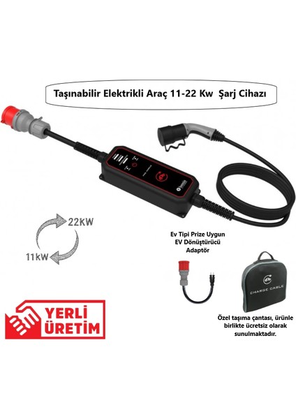 Taşınabilir Elektrikli Araba Şarj Cihazı, 11 - 22 Kw Pro Mobil Araç Şarj Cihazı