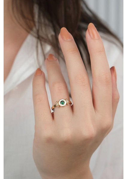 14 Ayar Altın Yeşil Taşlı Şekilli Yüzük 517 fiyatları