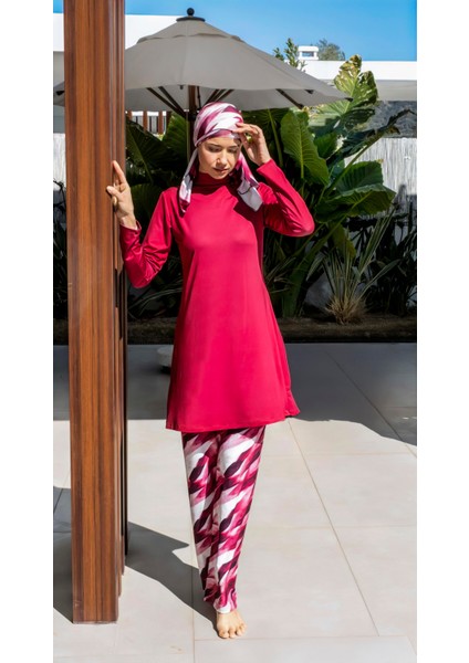 Bol Pantolonlu Tam Kapalı Desenli Tesettür Mayo - 2535 modelleri