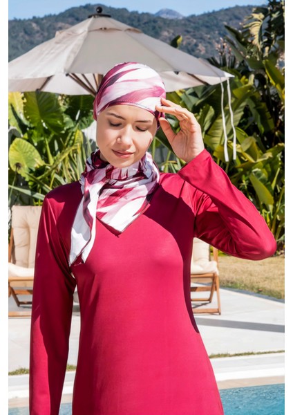 Bol Pantolonlu Tam Kapalı Desenli Tesettür Mayo - 2535 fırsatları