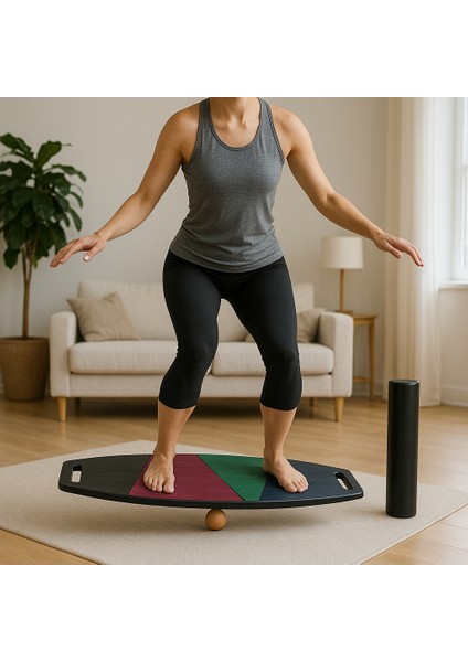 Denge Tahtası Balance Board Çift Fonksiyonlu Gym Board Rocket Board 73 x 31 cm Kahverengi