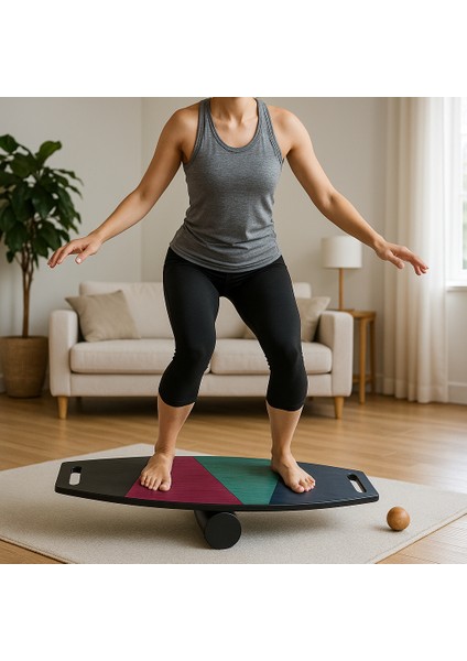 Denge Tahtası Balance Board Çift Fonksiyonlu Gym Board Rocket Board 73 x 31 cm Kahverengi