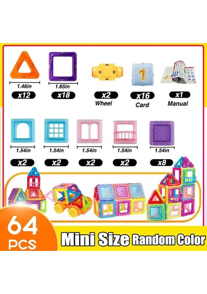 64-184PCS Çocuklar Manyetik Yapı Taşları Mini Boyut Mıknatıs Oyuncakları Erkek Inşaat Seti Çocuklar Için Kök Oyuncak Kızlar: Mini Boyut 64PCS (Yurt Dışından)