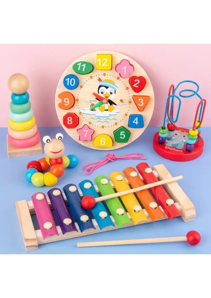 Montessori Ahşap Oyuncaklar Bebek Eğitim Oyuncak Çocukluk Öğrenme Çocuklar Bebek Renkli Ahşap Bloklar Noel Hediyesi Hediyesi: B-5pcs Tam Set (Yurt Dışından)