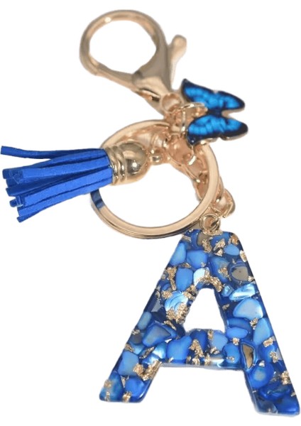 Moda Mavi Sırlı Taş A'dan Z'ye Harf Anahtarlık 26 Baş Harf Alfabe Kelebek Püskül Kolye Araba Anahtarlık Kadın Takı Gıftsrenk: T / Boyut: 55MM (Yurt Dışından)