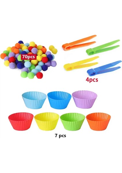 70-81PCS Sıralama Eşleştirme Sayma Oyuncak Cımbız Makasları Klipsler Ince Motor Becerileri Kullanışlı Duyusal Peluş Toplar Çocuk Kızlar Hediye Renk: 81PCS Set (Yurt Dışından)