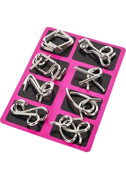 8pcs/set Metal Montessori Bulmaca Teli Iq Zihin Beyin Teaser Bulmacaları Çocuklar Yetişkinler Interaktif Oyun Gümüş Eğitim Oyuncakları Renk: Pembe (Yurt Dışından)