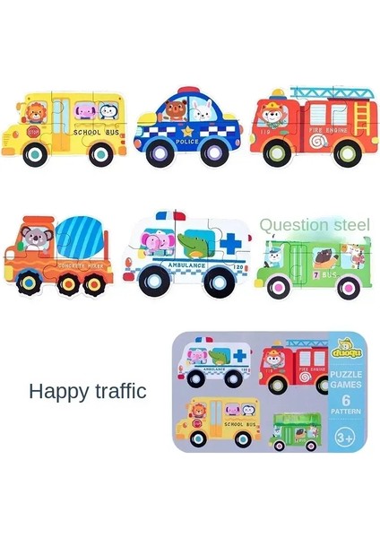 Bebek Bulmaca Montessori Eğitim Oyuncakları Ahşap 3D Bulmaca Oyunları Demir Kutusu Çocuklar Puzzles Jigsaw Ahşap Bulmaca Çocuklar Için 2 3 4 Yıl Renk: Trafik (Yurt Dışından)